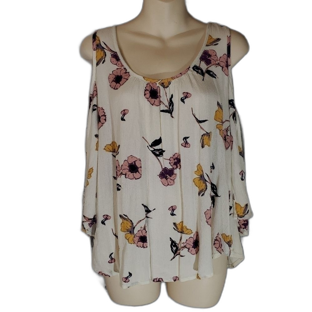 Shyanne Western Wear cold shoulder floral western shirt top blouse small